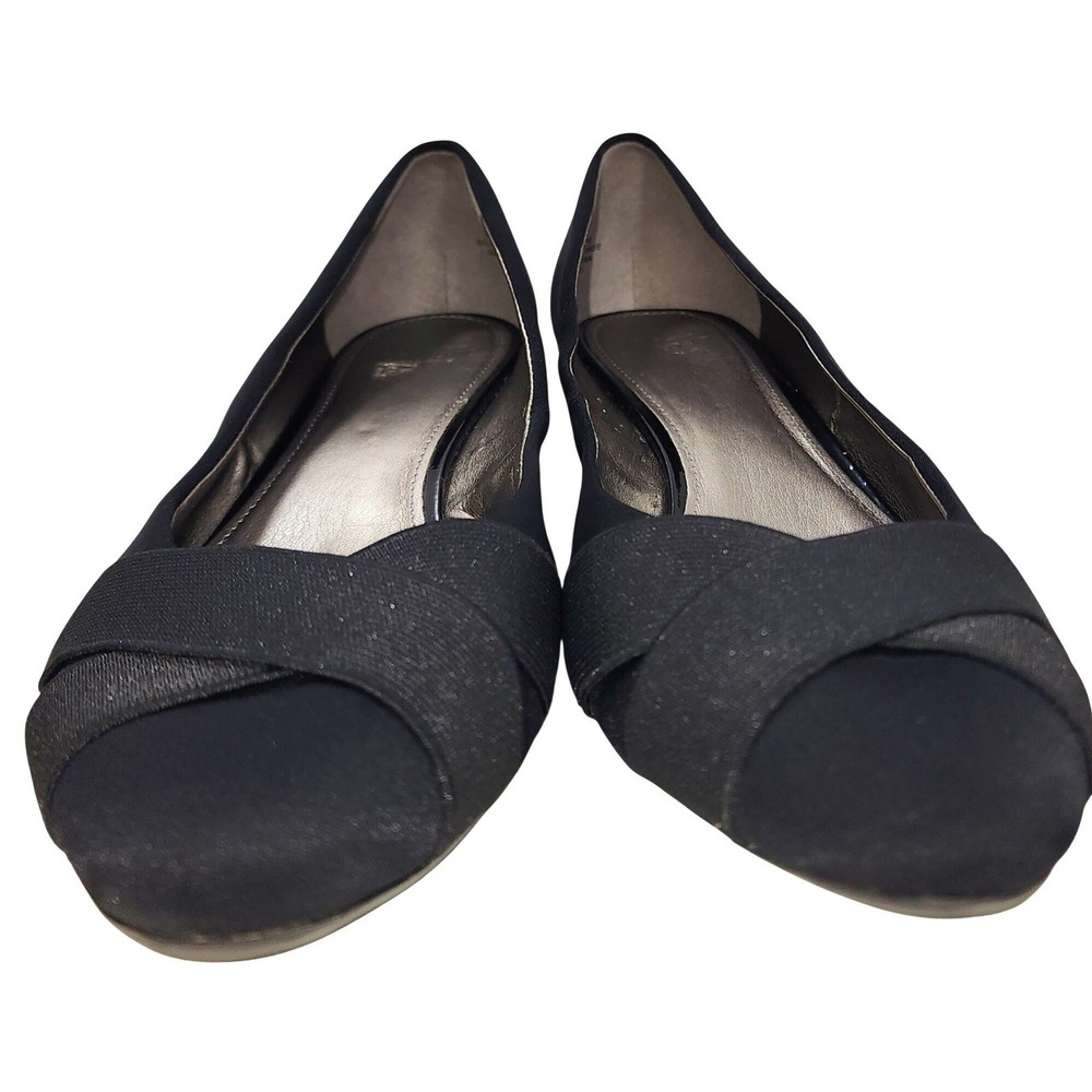 CIRCA Joan &‎ David LUXE Black Wedge Vegan Fabric Pumps Women's 11M EUC